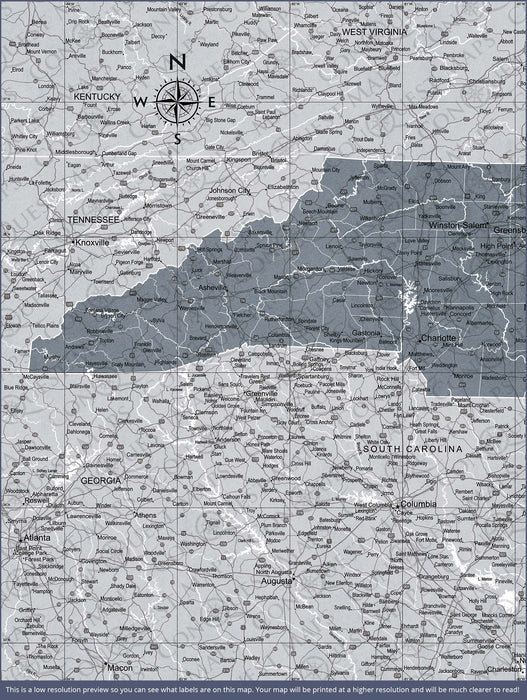 Push Pin North Carolina Map (Pin Board/Poster) - Dark Gray Color Splash