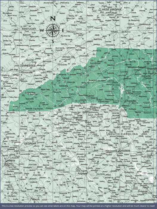 Push Pin North Carolina Map (Pin Board) - Green Color Splash CM Pin Board