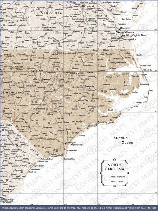 North Carolina Map Poster - Light Brown Color Splash CM Poster