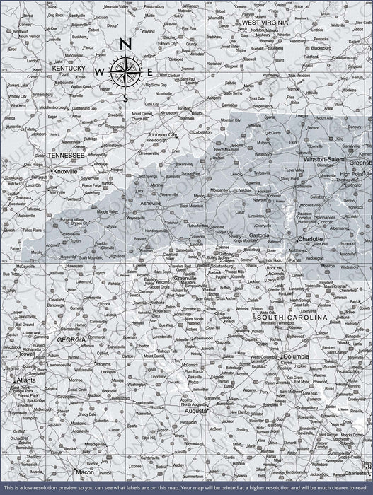 Push Pin North Carolina Map (Pin Board/Poster) - Light Gray Color Splash