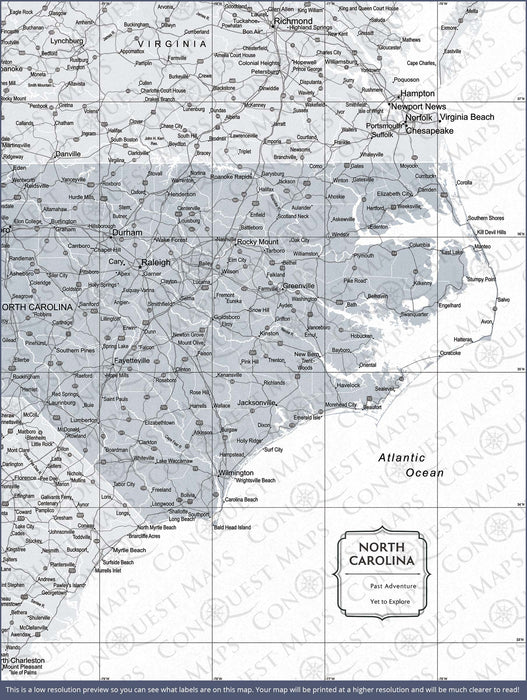 Push Pin North Carolina Map (Pin Board/Poster) - Light Gray Color Splash