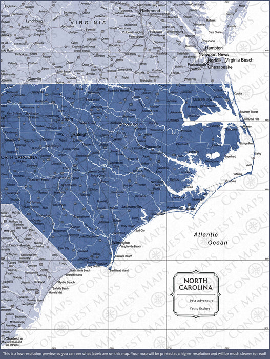 Push Pin North Carolina Map (Pin Board) - Navy Color Splash