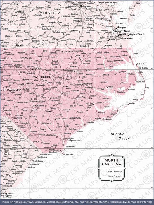 North Carolina Map Poster - Pink Color Splash CM Poster