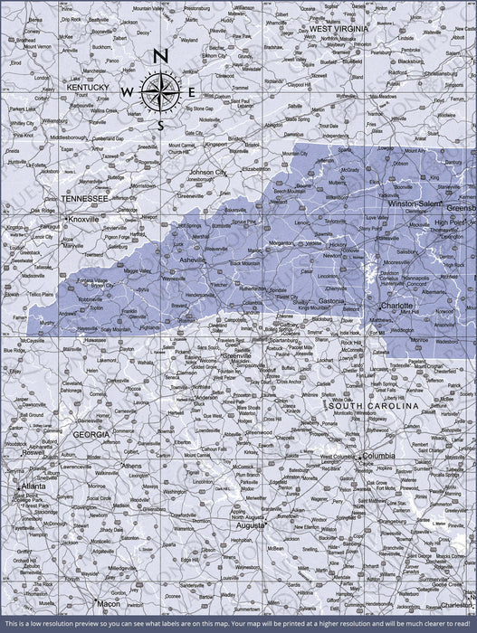 Push Pin North Carolina Map (Pin Board) - Purple Color Splash