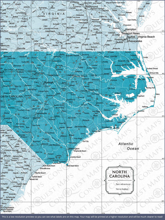 Push Pin North Carolina Map (Pin Board/Poster) - Teal Color Splash