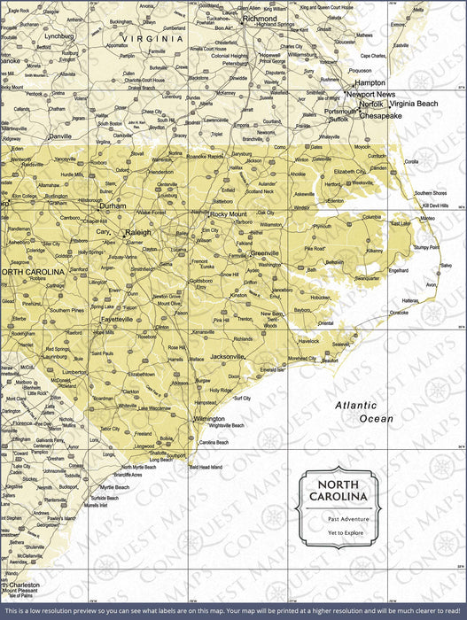 North Carolina Map Poster - Yellow Color Splash CM Poster