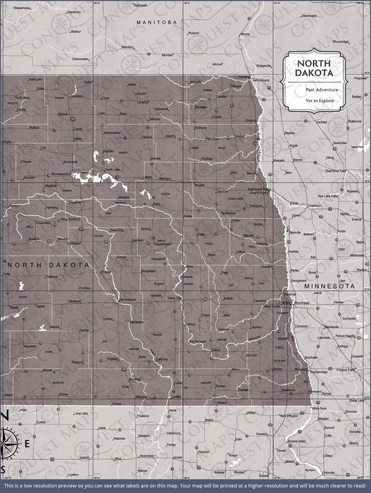 Push Pin North Dakota Map (Pin Board) - Dark Brown Color Splash