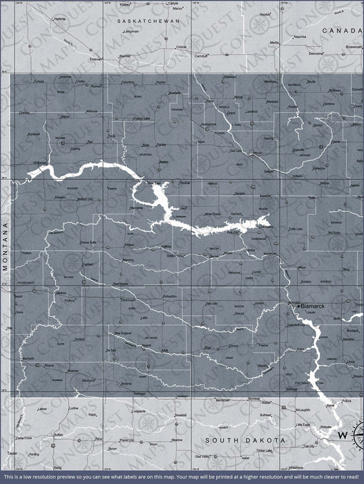 Push Pin North Dakota Map (Pin Board) - Dark Gray Color Splash