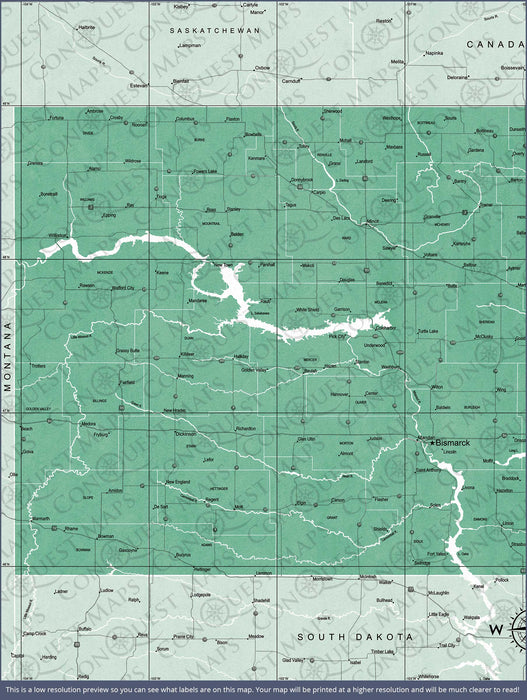 Push Pin North Dakota Map (Pin Board/Poster) - Green Color Splash