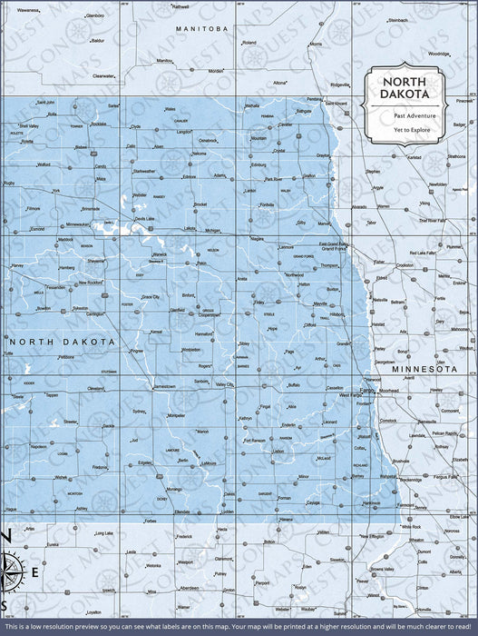 Push Pin North Dakota Map (Pin Board) - Light Blue Color Splash
