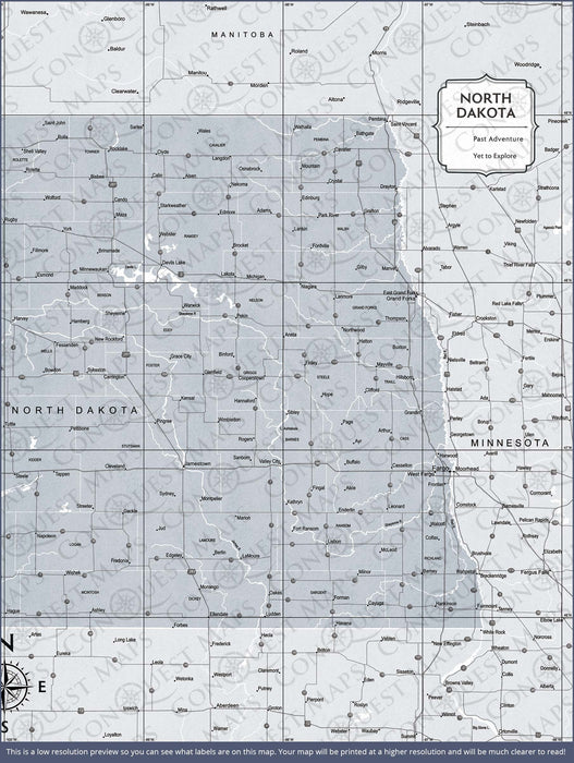 Push Pin North Dakota Map (Pin Board) - Light Gray Color Splash