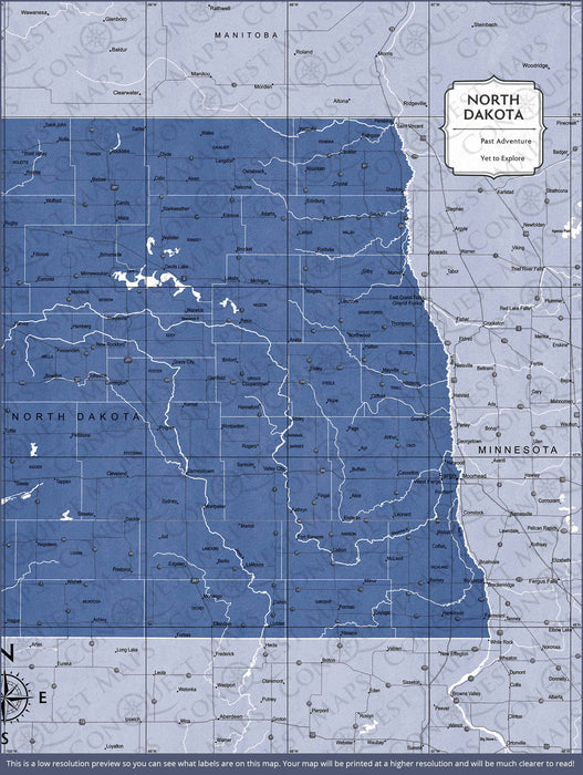 Push Pin North Dakota Map (Pin Board) - Navy Color Splash
