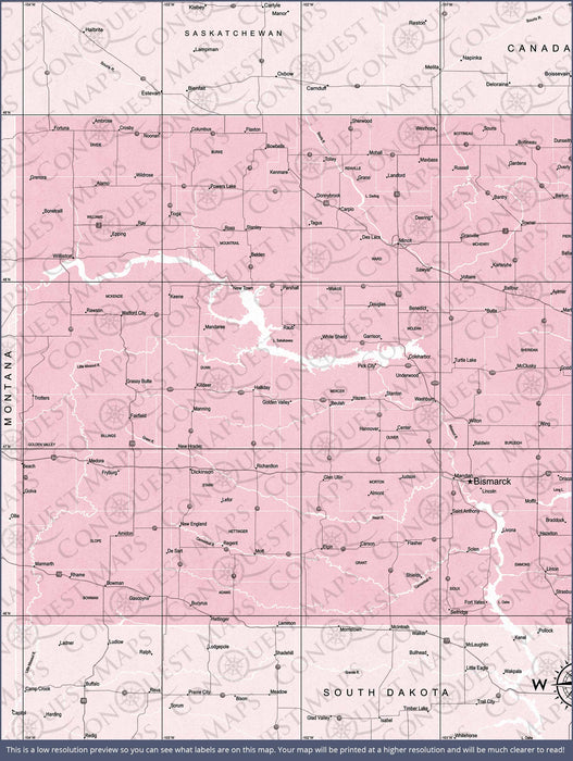 Push Pin North Dakota Map (Pin Board) - Pink Color Splash CM Pin Board
