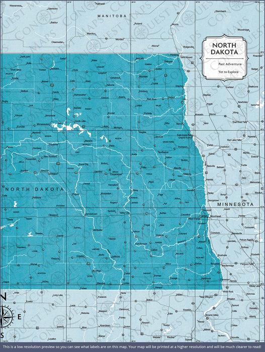 Push Pin North Dakota Map (Pin Board/Poster) - Teal Color Splash