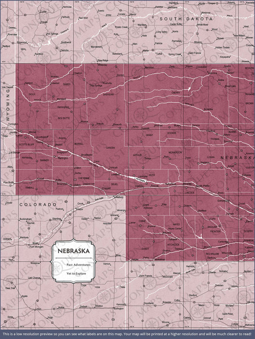 Nebraska Map Poster - Burgundy Color Splash CM Poster