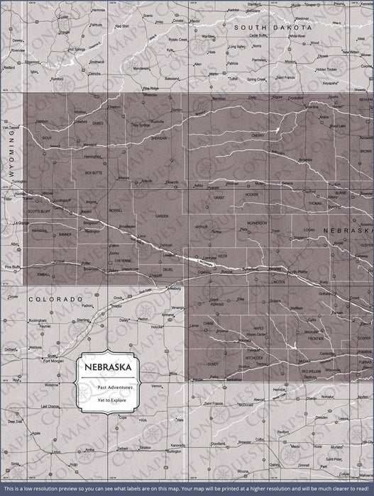 Push Pin Nebraska Map (Pin Board) - Dark Brown Color Splash CM Pin Board