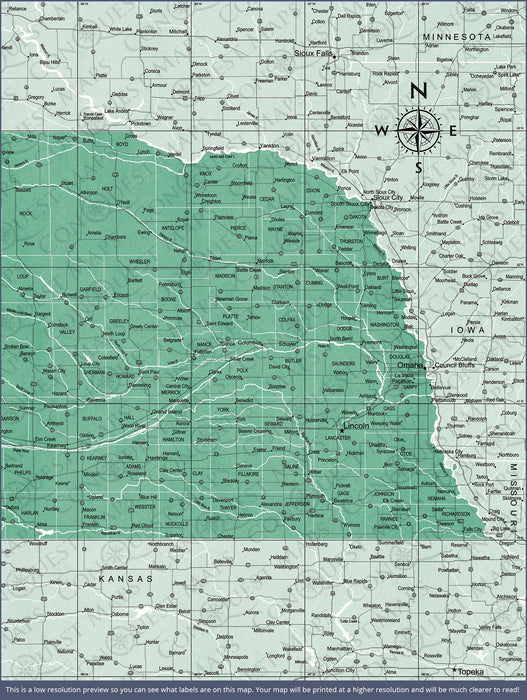 Push Pin Nebraska Map (Pin Board) - Green Color Splash