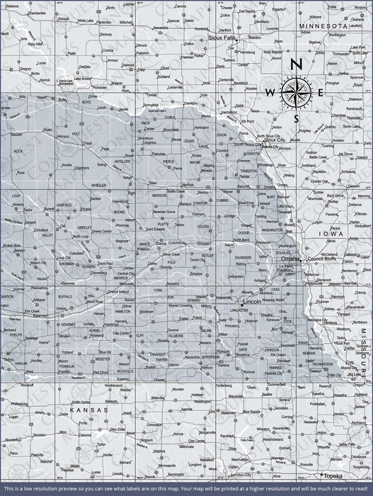 Nebraska Map Poster - Light Gray Color Splash CM Poster