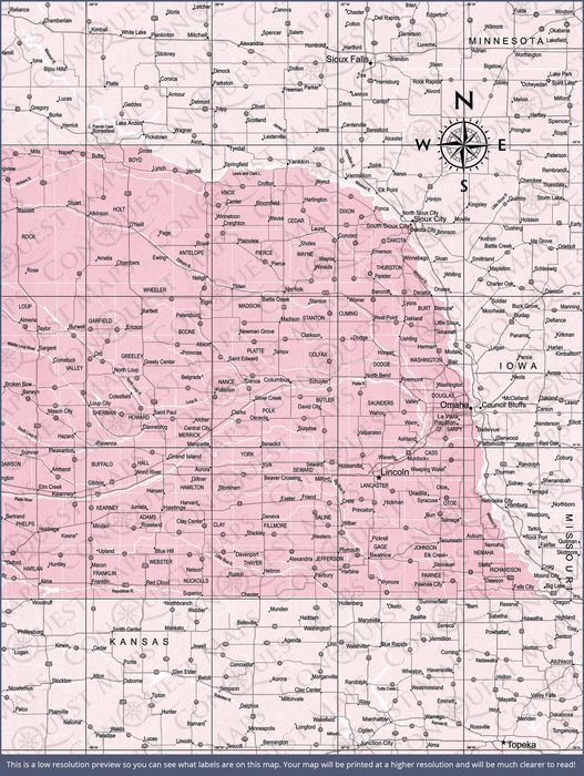 Push Pin Nebraska Map (Pin Board) - Pink Color Splash CM Pin Board