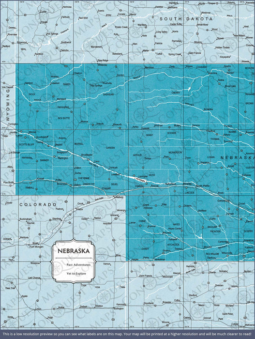 Push Pin Nebraska Map (Pin Board) - Teal Color Splash