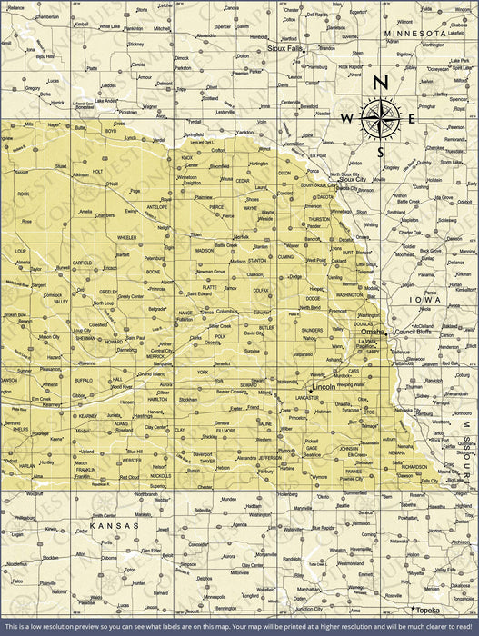 Nebraska Map Poster - Yellow Color Splash CM Poster