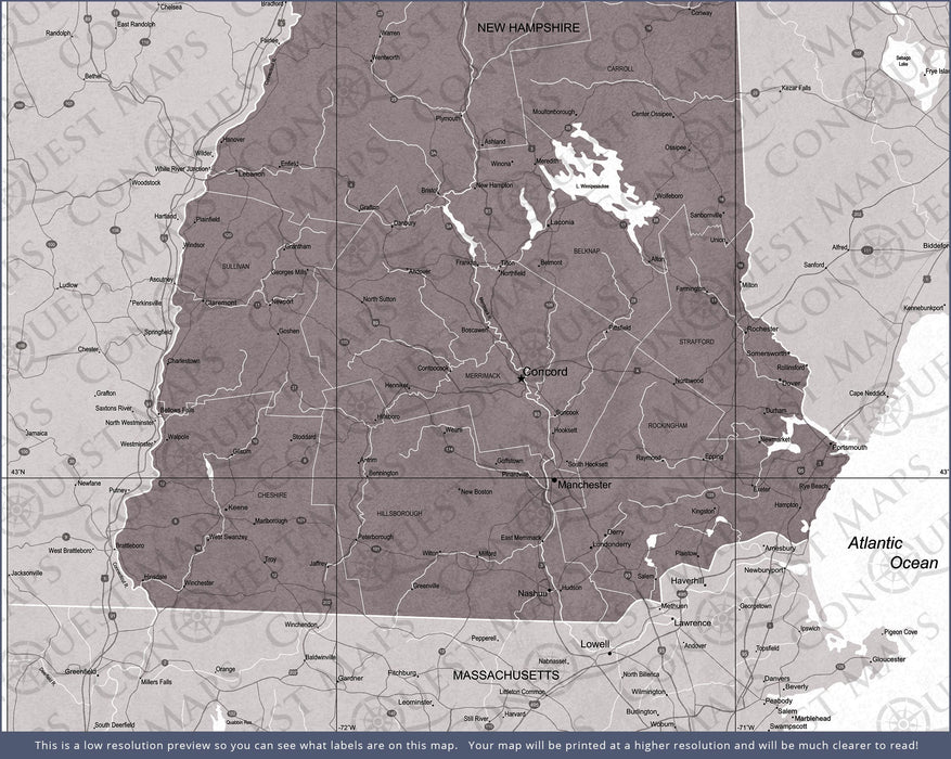 Push Pin New Hampshire Map (Pin Board) - Dark Brown Color Splash CM Pin Board
