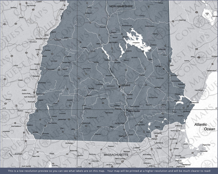 Push Pin New Hampshire Map (Pin Board) - Dark Gray Color Splash