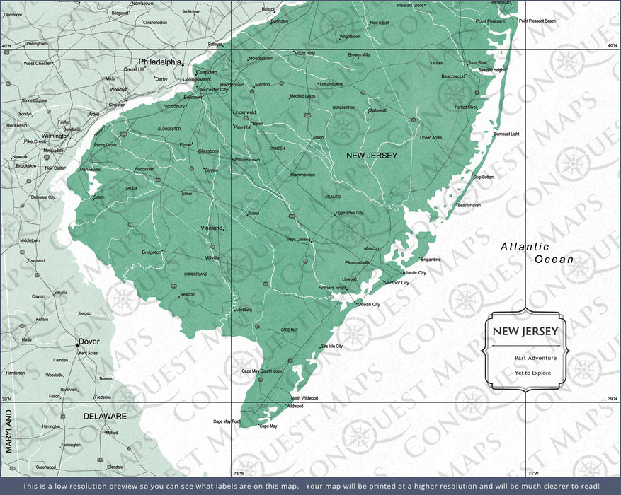 Push Pin New Jersey Map (Pin Board) - Green Color Splash