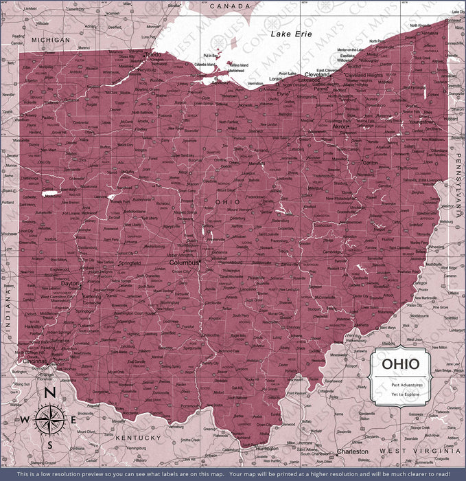 Push Pin Ohio Map (Pin Board) - Burgundy Color Splash CM Pin Board