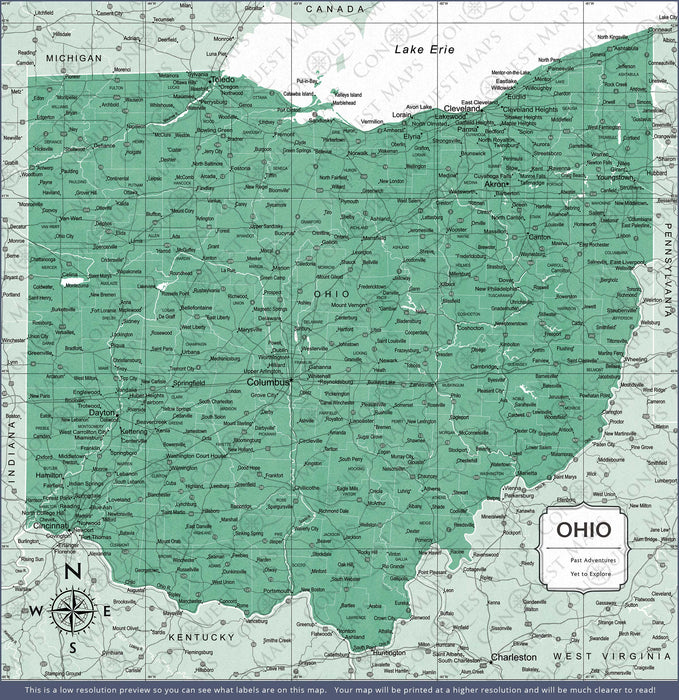 Push Pin Ohio Map (Pin Board) - Green Color Splash CM Pin Board
