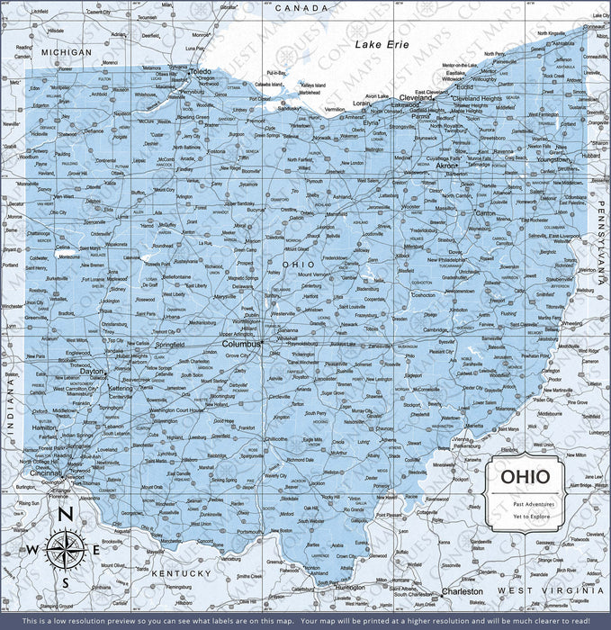 Push Pin Ohio Map (Pin Board/Poster) - Light Blue Color Splash