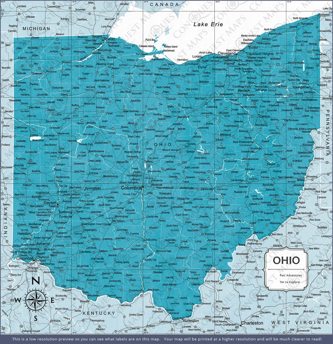 Push Pin Ohio Map (Pin Board) - Teal Color Splash CM Pin Board