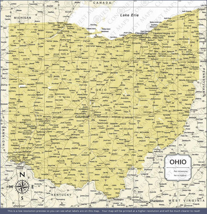 Push Pin Ohio Map (Pin Board) - Yellow Color Splash CM Pin Board