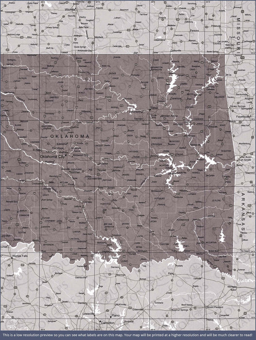 Oklahoma Map Poster - Dark Brown Color Splash CM Poster