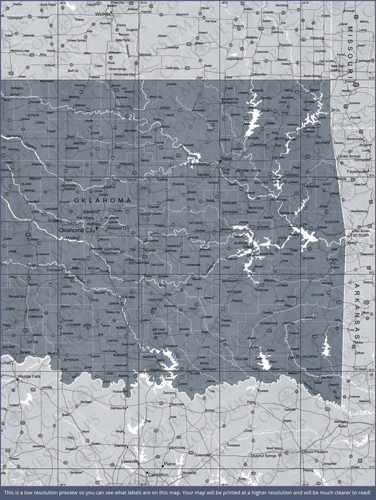 Oklahoma Map Poster - Dark Gray Color Splash CM Poster