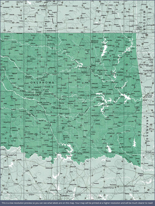 Oklahoma Map Poster - Green Color Splash CM Poster