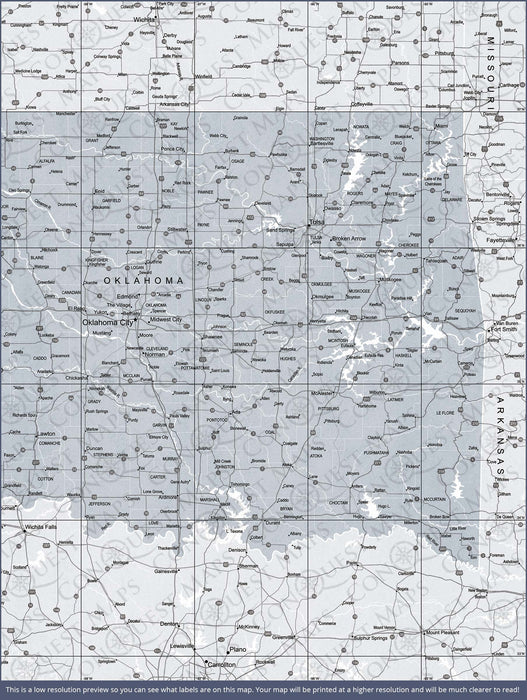 Oklahoma Map Poster - Light Gray Color Splash CM Poster