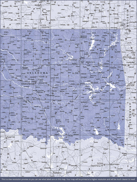 Push Pin Oklahoma Map (Pin Board) - Purple Color Splash CM Pin Board