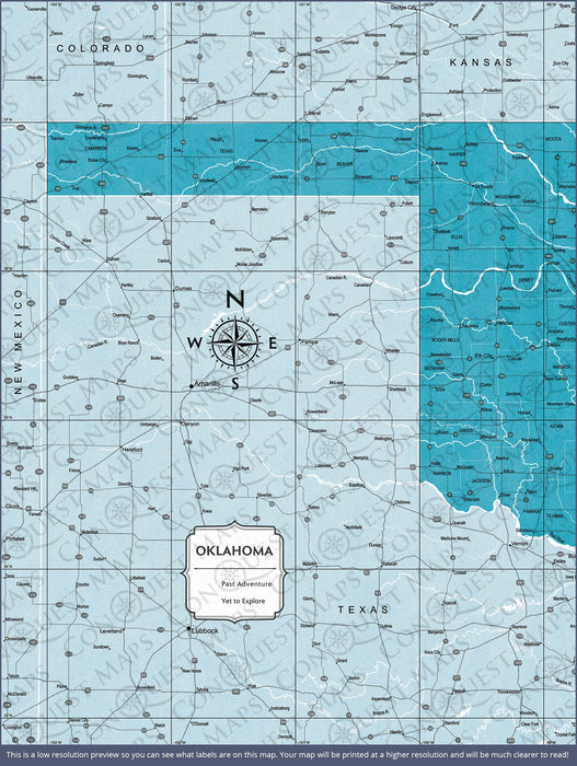 Push Pin Oklahoma Map (Pin Board) - Teal Color Splash