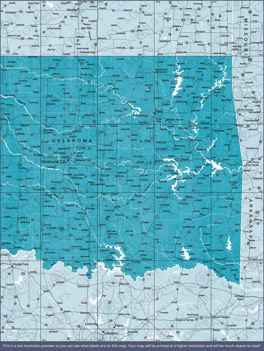 Oklahoma Map Poster - Teal Color Splash CM Poster