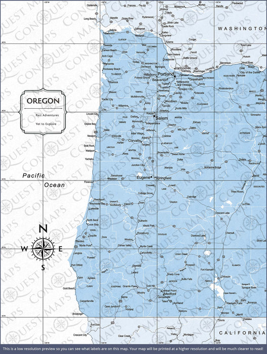 Push Pin Oregon Map (Pin Board) - Light Blue Color Splash