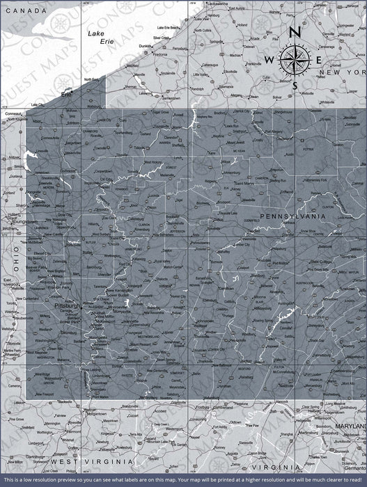 Push Pin Pennsylvania Map (Pin Board) - Dark Gray Color Splash CM Pin Board