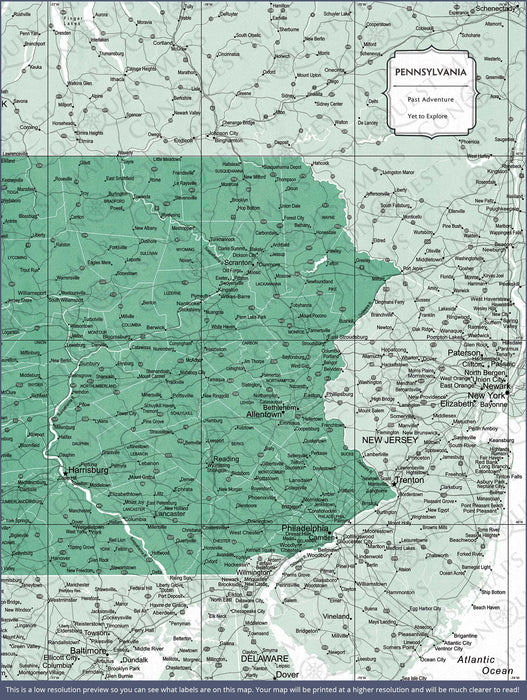 Push Pin Pennsylvania Map (Pin Board) - Green Color Splash