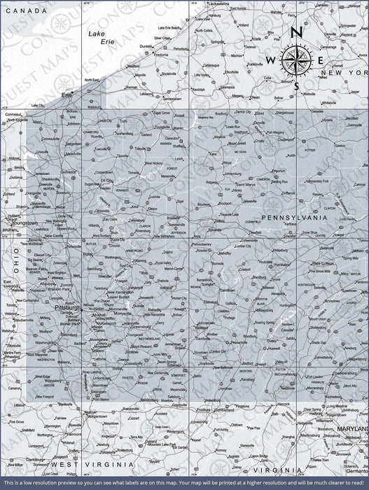 Pennsylvania Map Poster - Light Gray Color Splash CM Poster