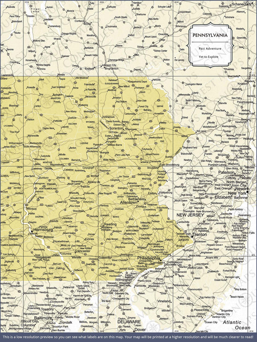 Pennsylvania Map Poster - Yellow Color Splash CM Poster