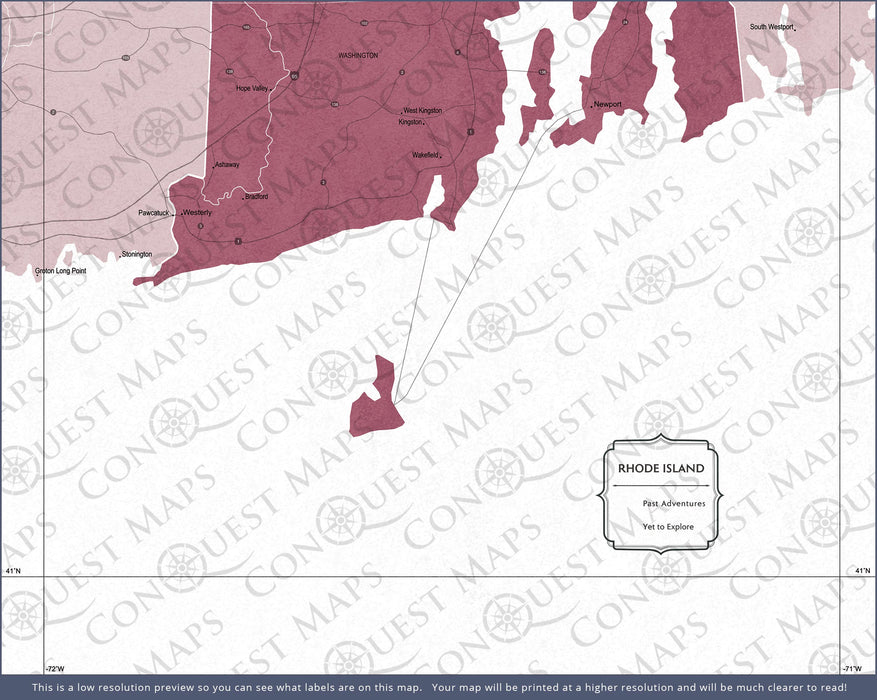 Push Pin Rhode Island Map (Pin Board) - Burgundy Color Splash