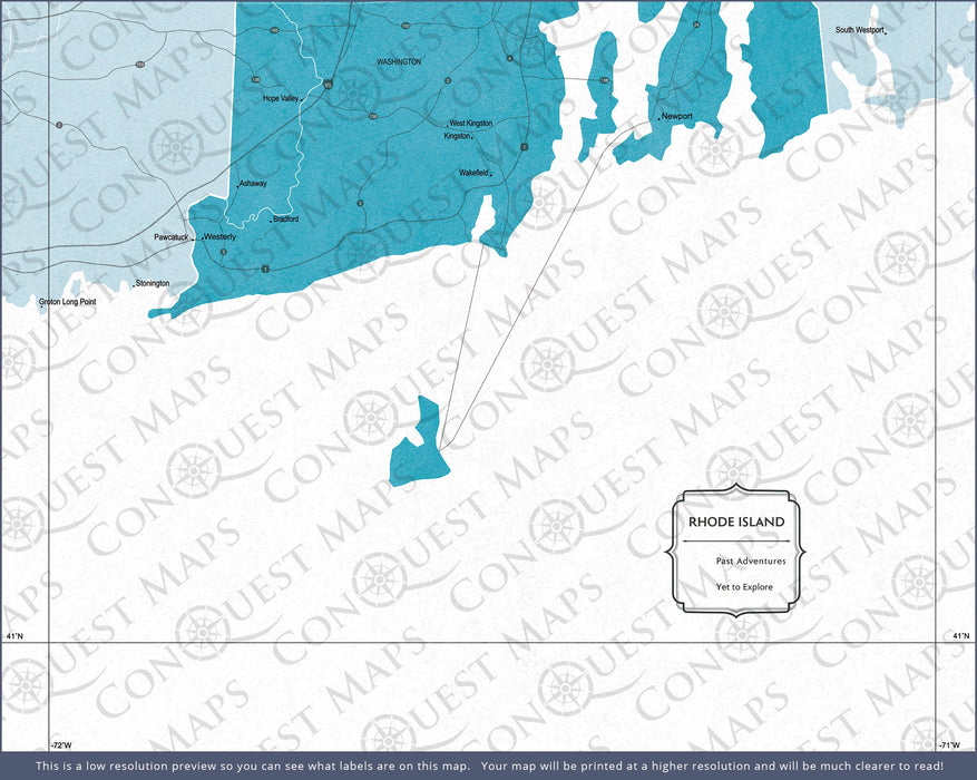 Push Pin Rhode Island Map (Pin Board) - Teal Color Splash