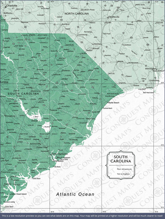 Push Pin South Carolina Map (Pin Board/Poster) - Green Color Splash