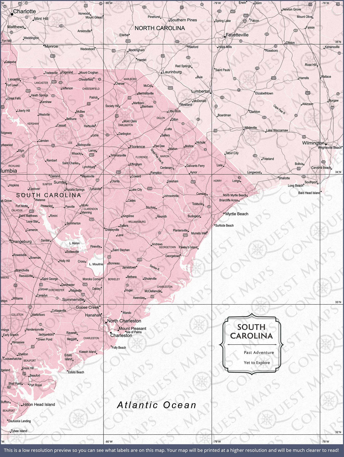 Cute Sc Map South Carolina Map Poster - Pink Color Splash - Conquest Maps LLC