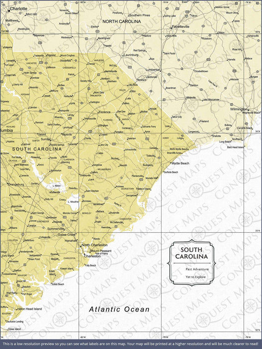 South Carolina Map Poster - Yellow Color Splash CM Poster